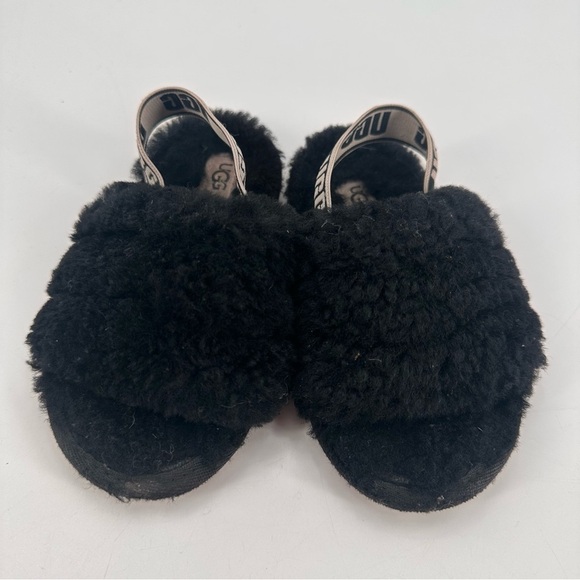 UGG Black Fluffy Kids Slippers Little Kid Size 10 - Picture 2 of 7